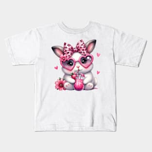 Valentine Rabbit Drinking Ice Cream Kids T-Shirt